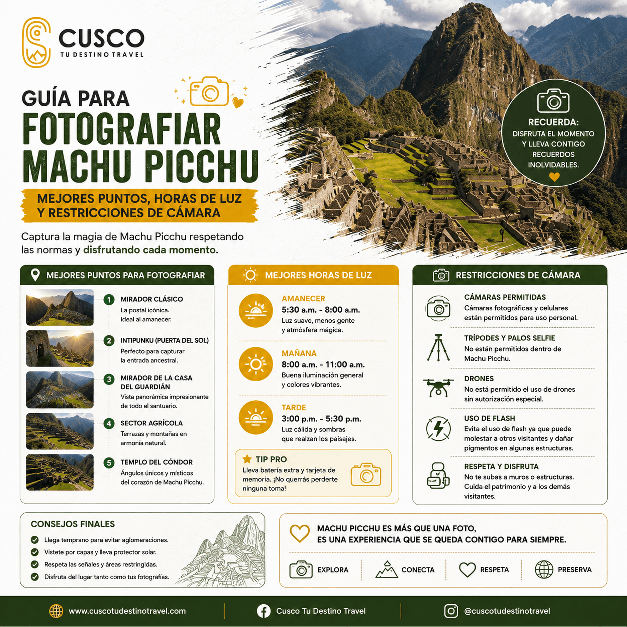 Guía Fotográfica Machu Picchu: Mejores Fotos, Luz y Normas