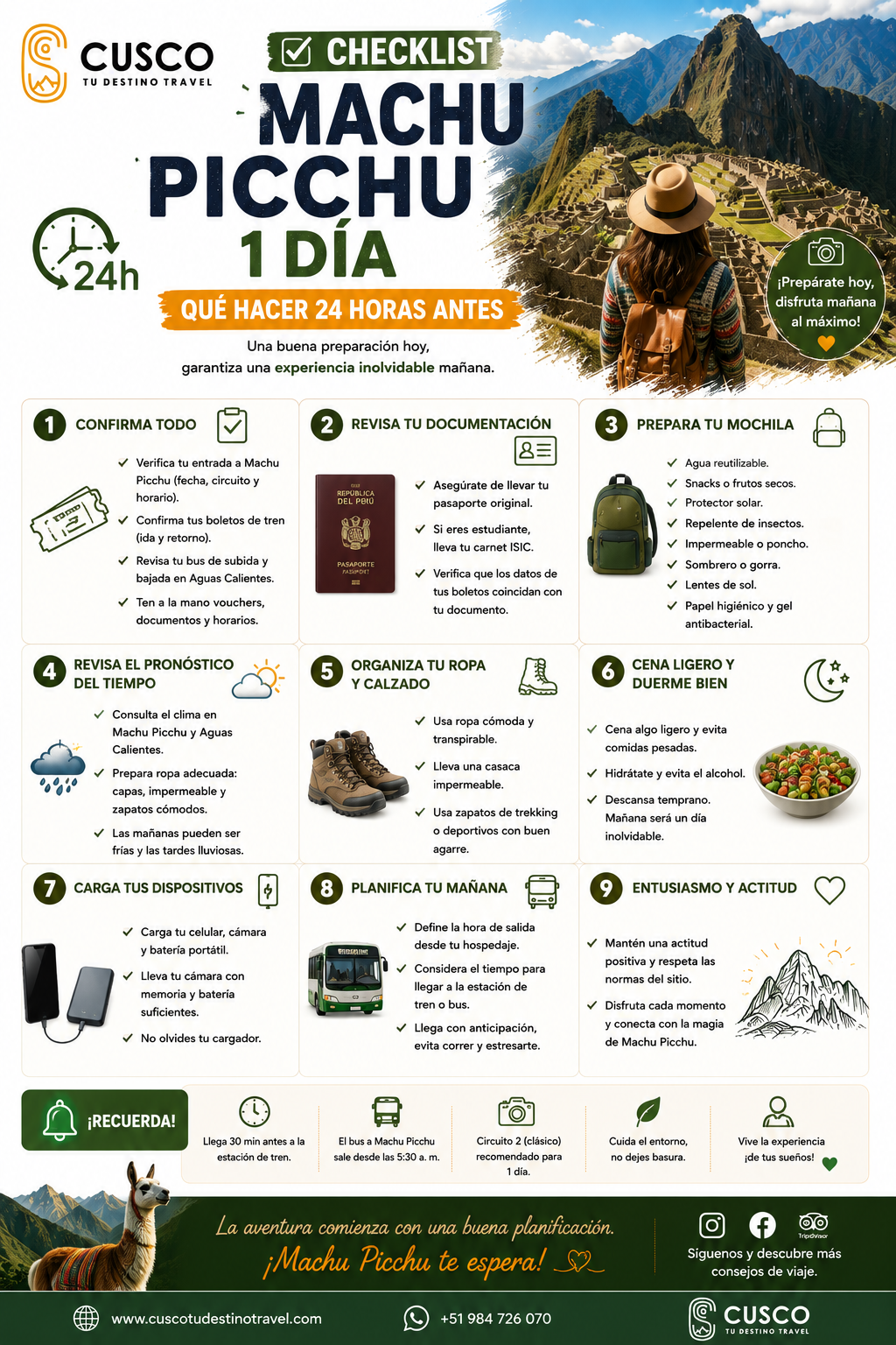 Checklist Machu Picchu 1 Día: Qué hacer 24 horas antes