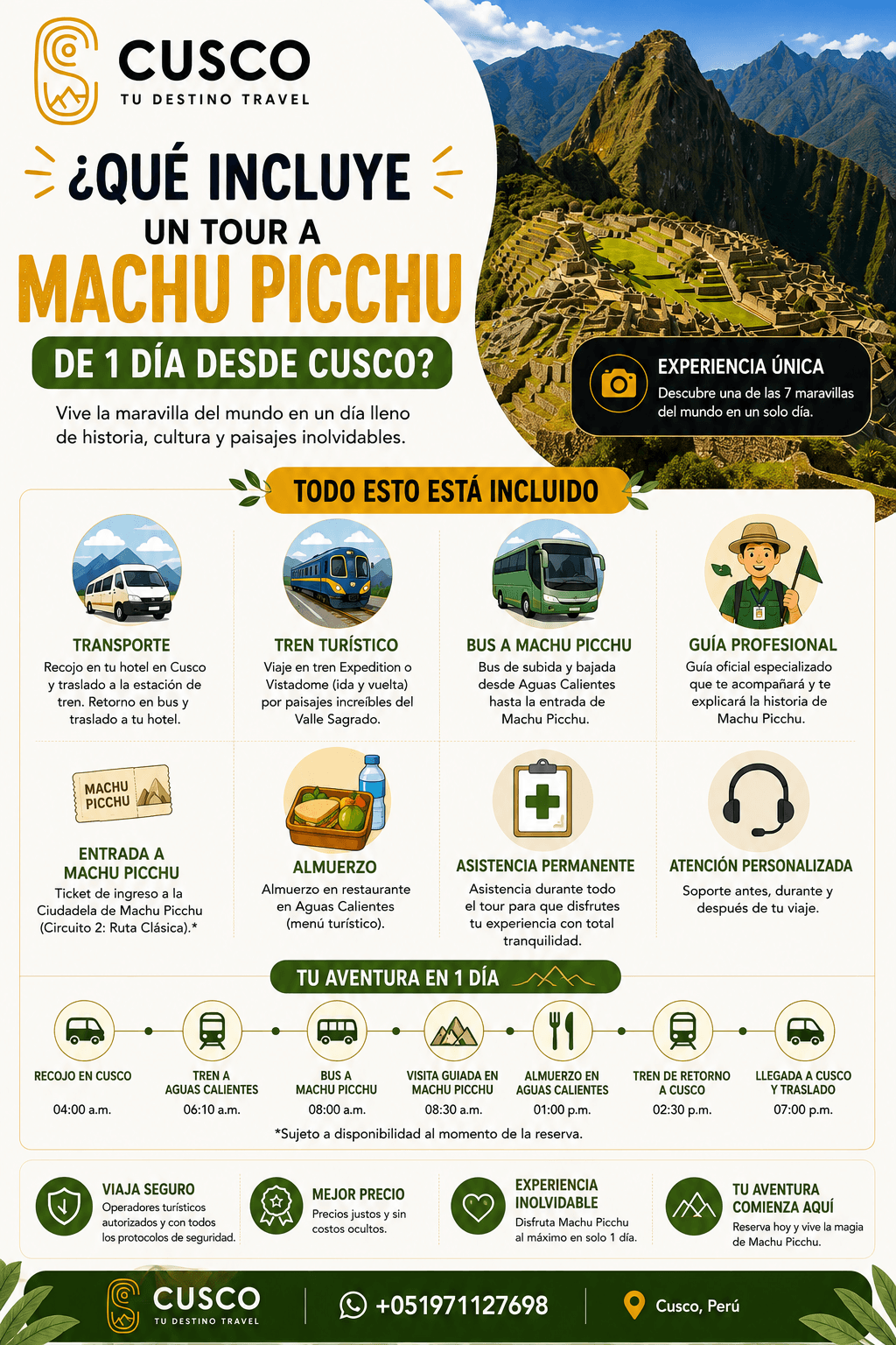 ¿Qué incluye en el tour a Machu Picchu 1 día?